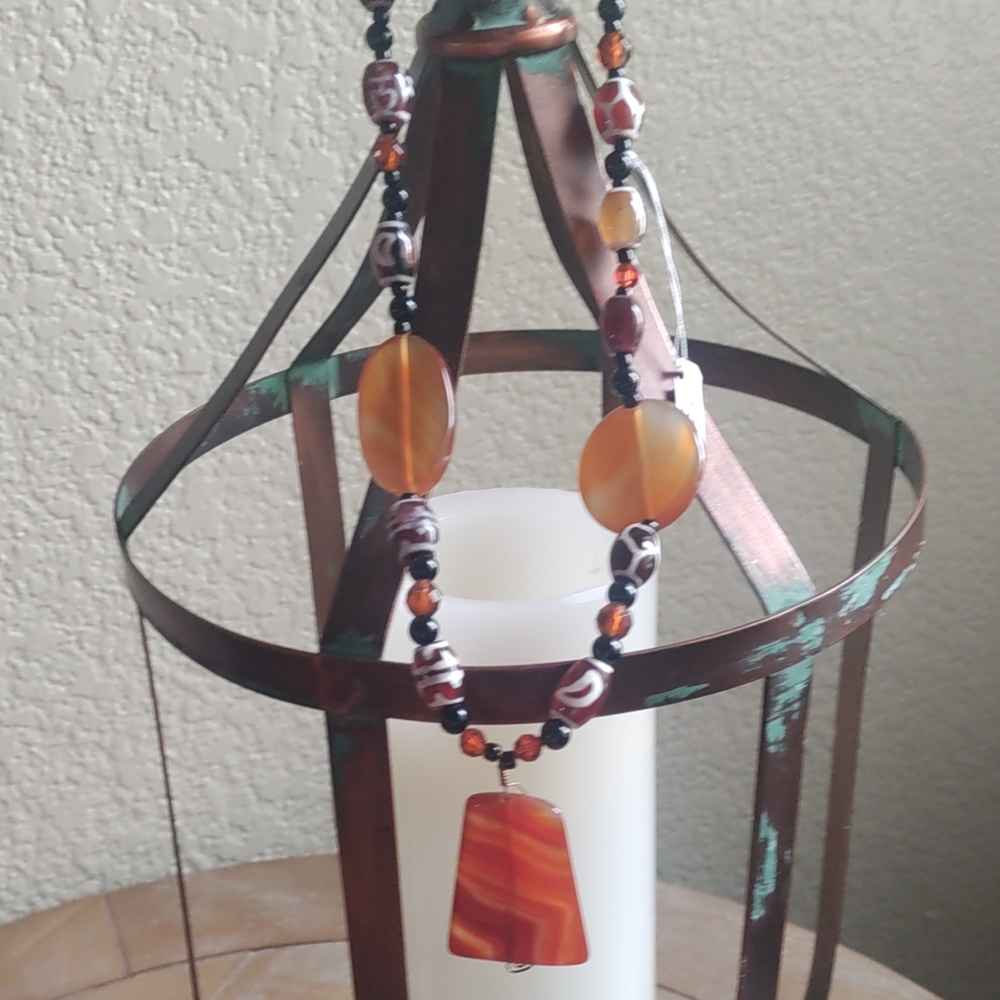 Bohemian Beaded Necklace with Orange Pendant